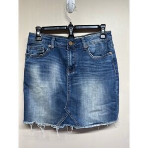 Indigo Rein Womens Blue Denim Skirt Frayed Hem Distressed Size 3 25